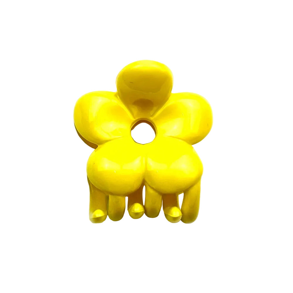 Pince cheveux crabe motif fleur 4.5cm jaune