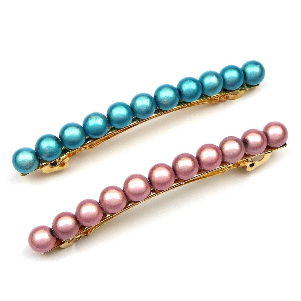 Barrette cheveux 8cm, perles translucides