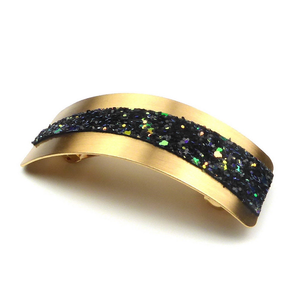 Barrette cheveux rectangulaire incurvés avec paillettes
