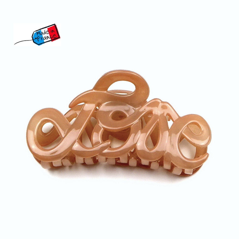 Pince à cheveux "Love" 8,5cm en acétate, élégante, Made in France - caramel