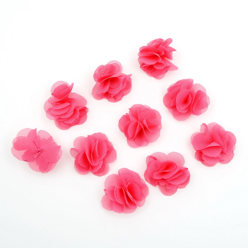 Lot de 10 petites fleurs voile fuchsia clair