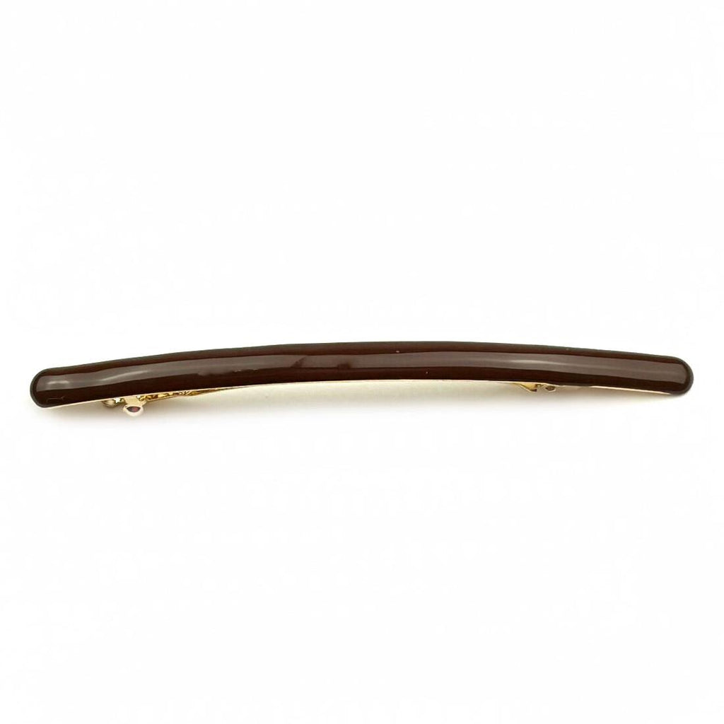 Barrette Cheveux Fine Émail Longue 10 cm marron – Clip Paris