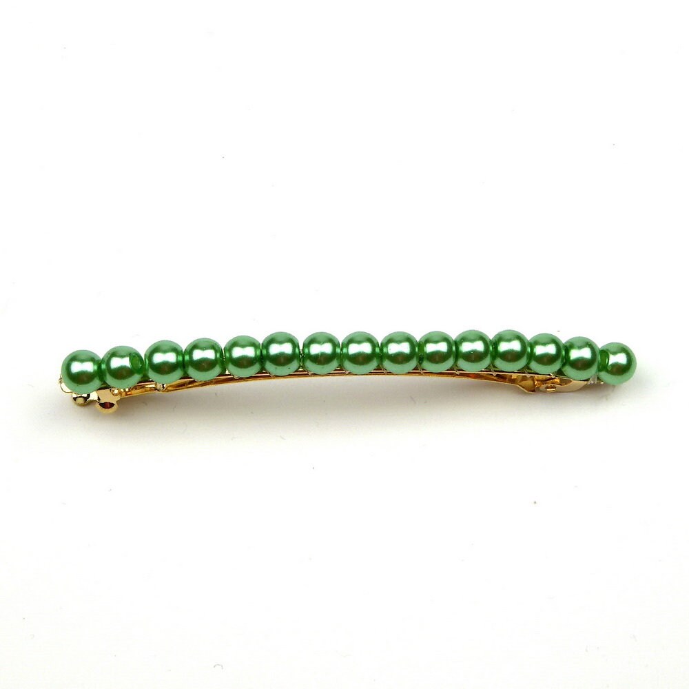 Barrette cheveux fine 8cm, perles nacrées vert