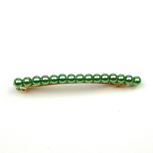 Barrette cheveux fine 8cm, perles nacrées vert