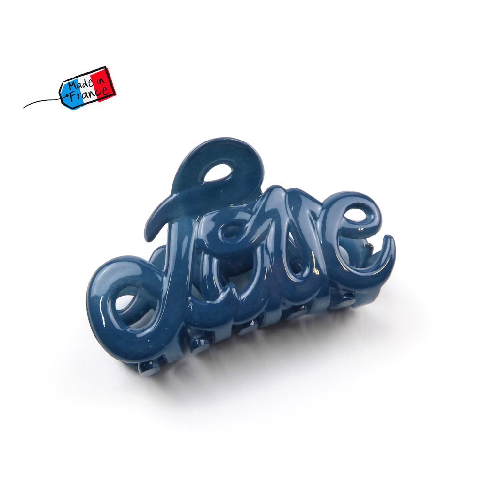 Pince à cheveux "Love" 5,5cm en acétate, bleu, qualité premium, Fabrication française