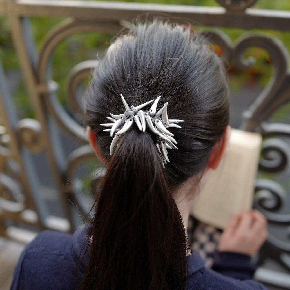 Élastique Cheveux Perles Corne - argenté