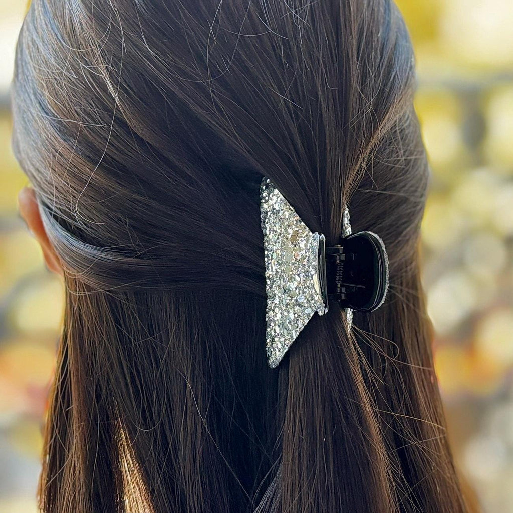 Pince cheveux crabe fantaisie ornée de paillettes scintillantes argent