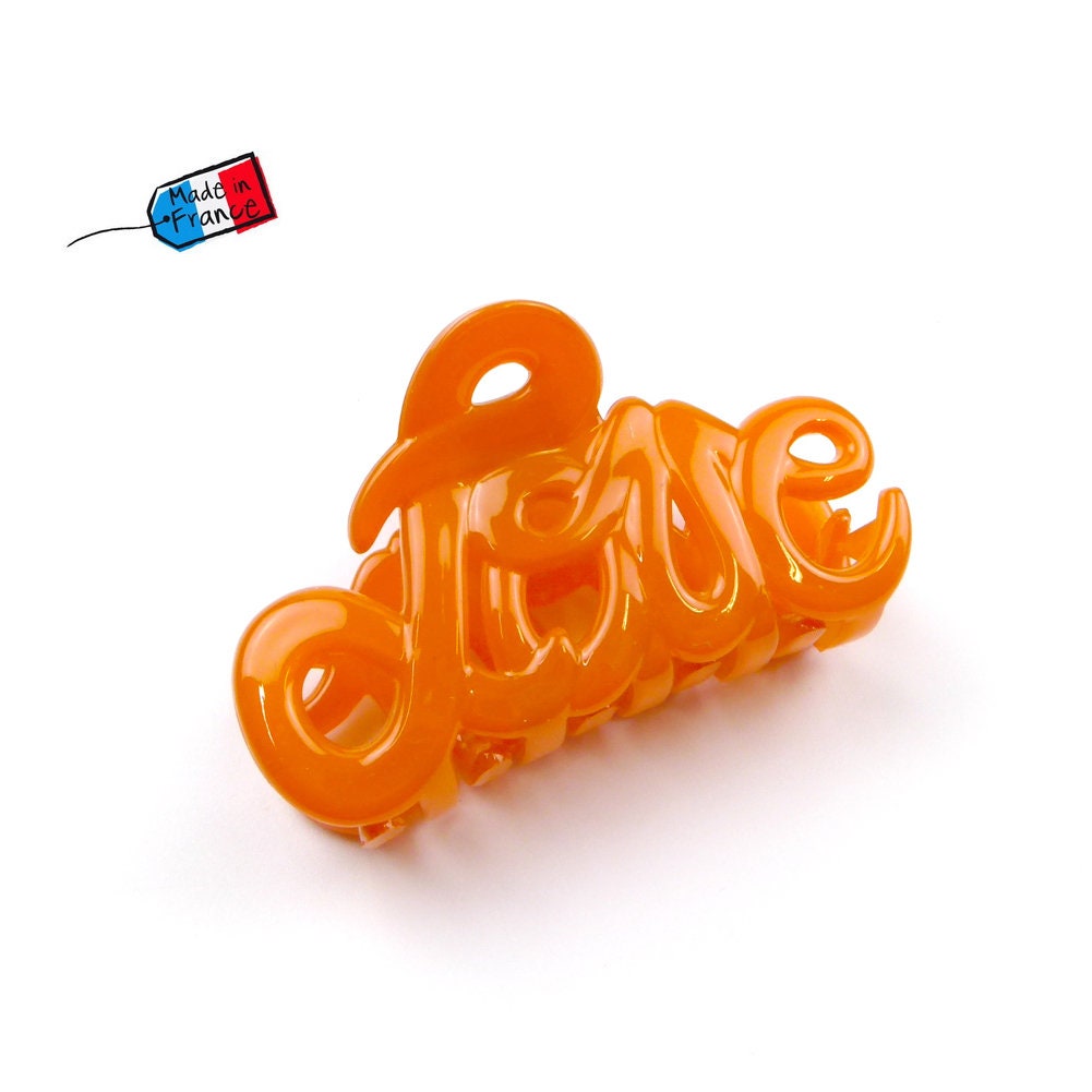 Pince à cheveux "Love" 5,5cm en acétate, orange, qualité premium, Made in France