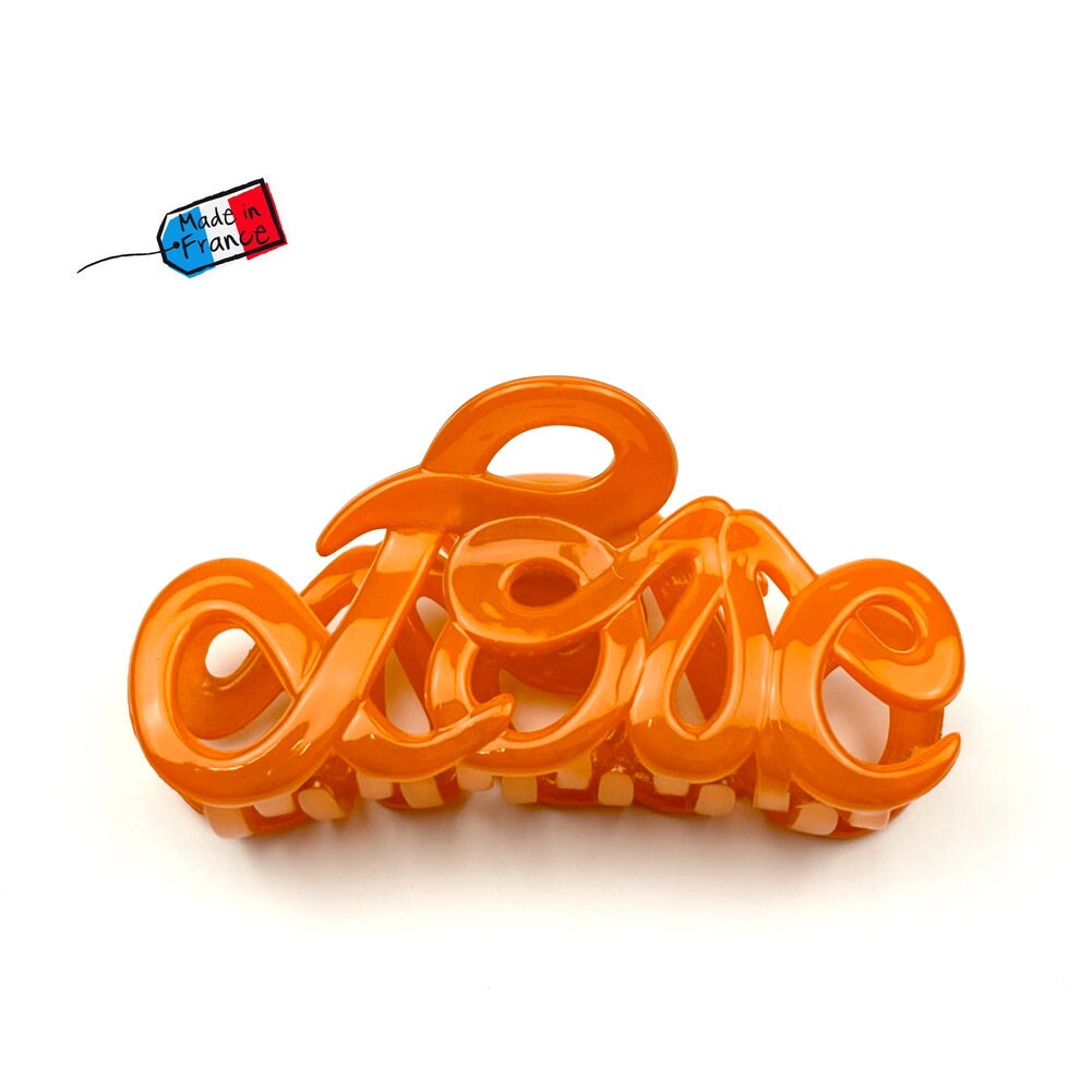Pince à cheveux "Love" 8,5cm en acétate, orange, qualité premium, Made in France
