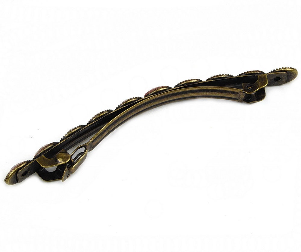 Barrette cheveux longue avec perles à facette vintage 9cm