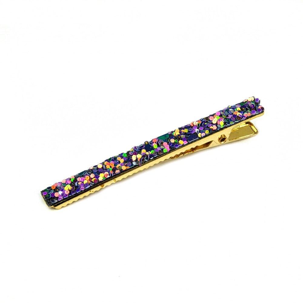 Pinces Cheveux Croco Paillettes 6cm Violet - Lot de 2