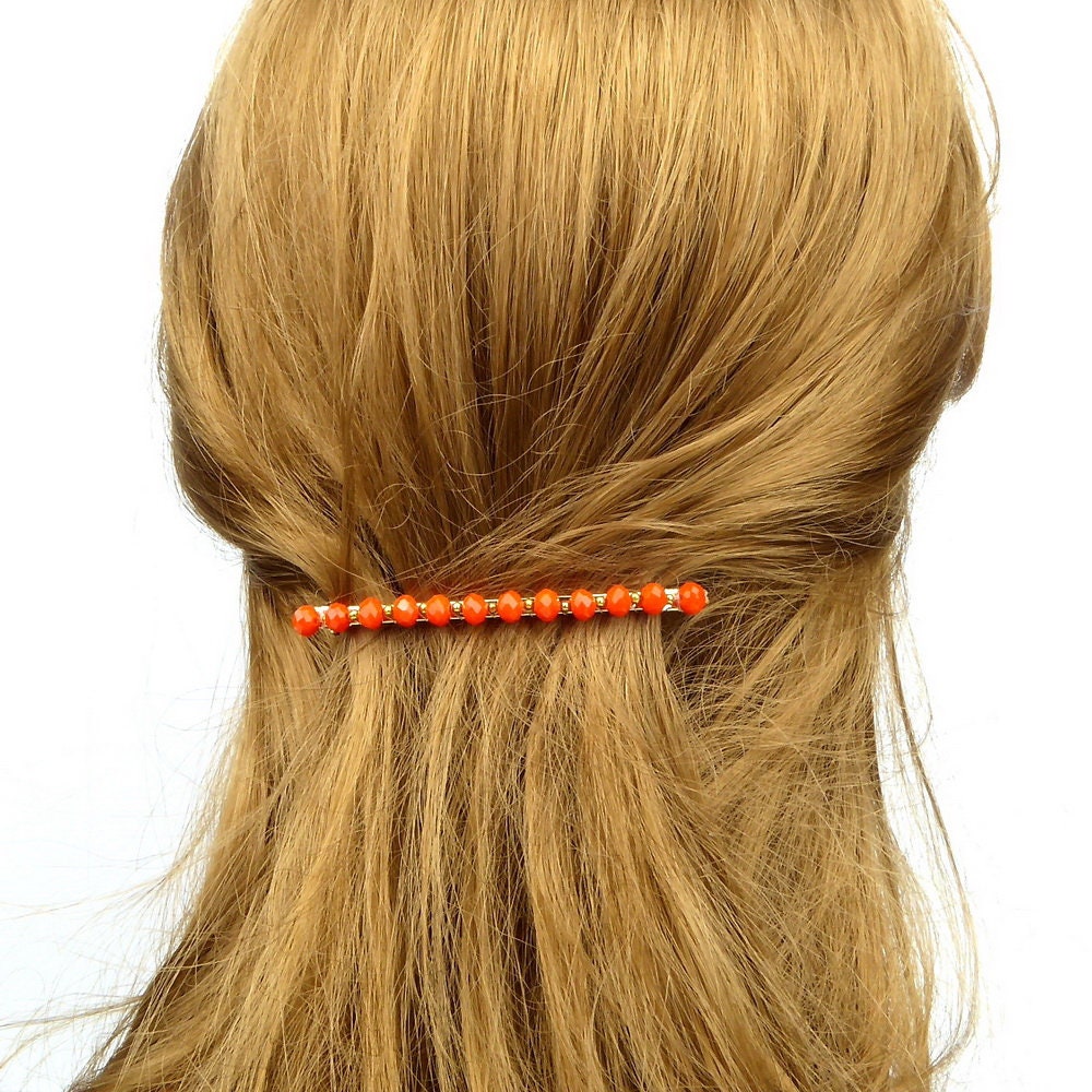Barrette cheveux fine 8cm, perles ovale facette