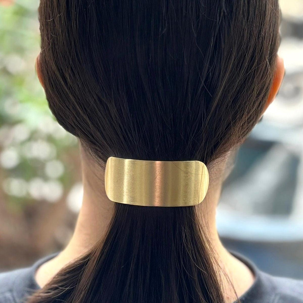 Barrette cheveux queue de cheval 7cm en métal brossé doré