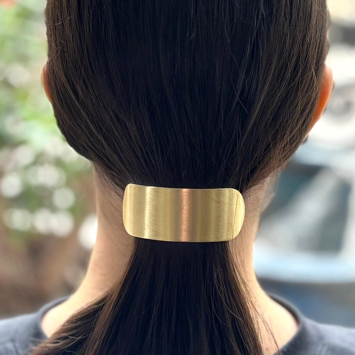 Barrette cheveux queue de cheval 7cm en métal brossé doré