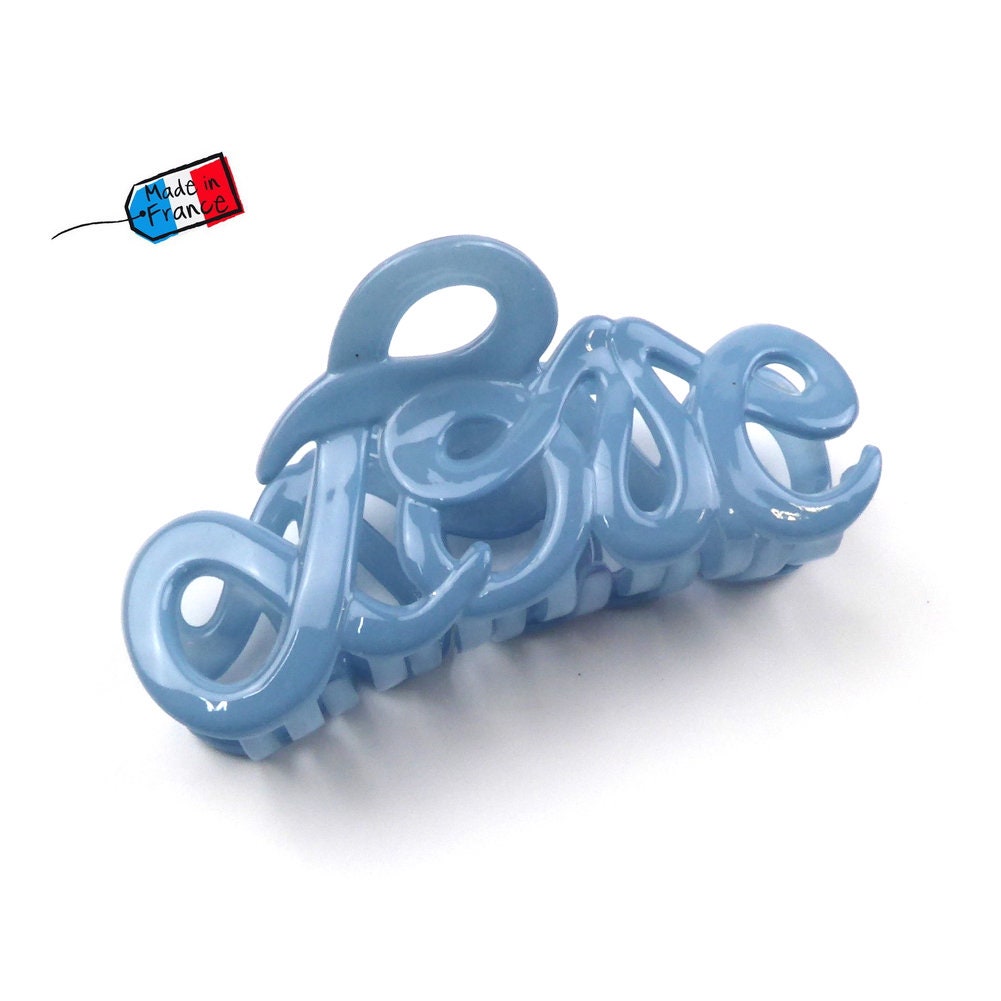 Pince à cheveux "Love" 8,5cm, bleu, qualité premium, Fabrication française