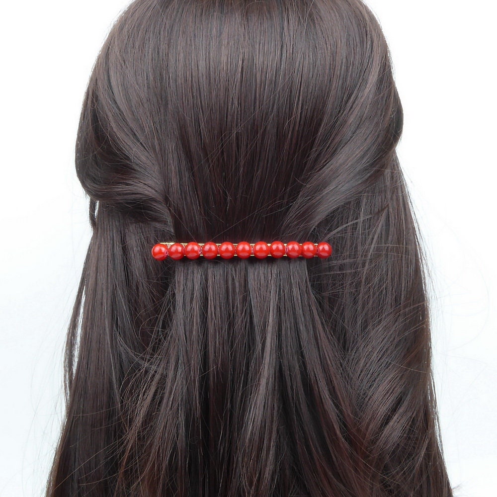 Barrette cheveux 8cm, perles 8mm