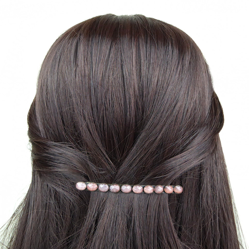 Barrette cheveux vintage longue avec perles à facette