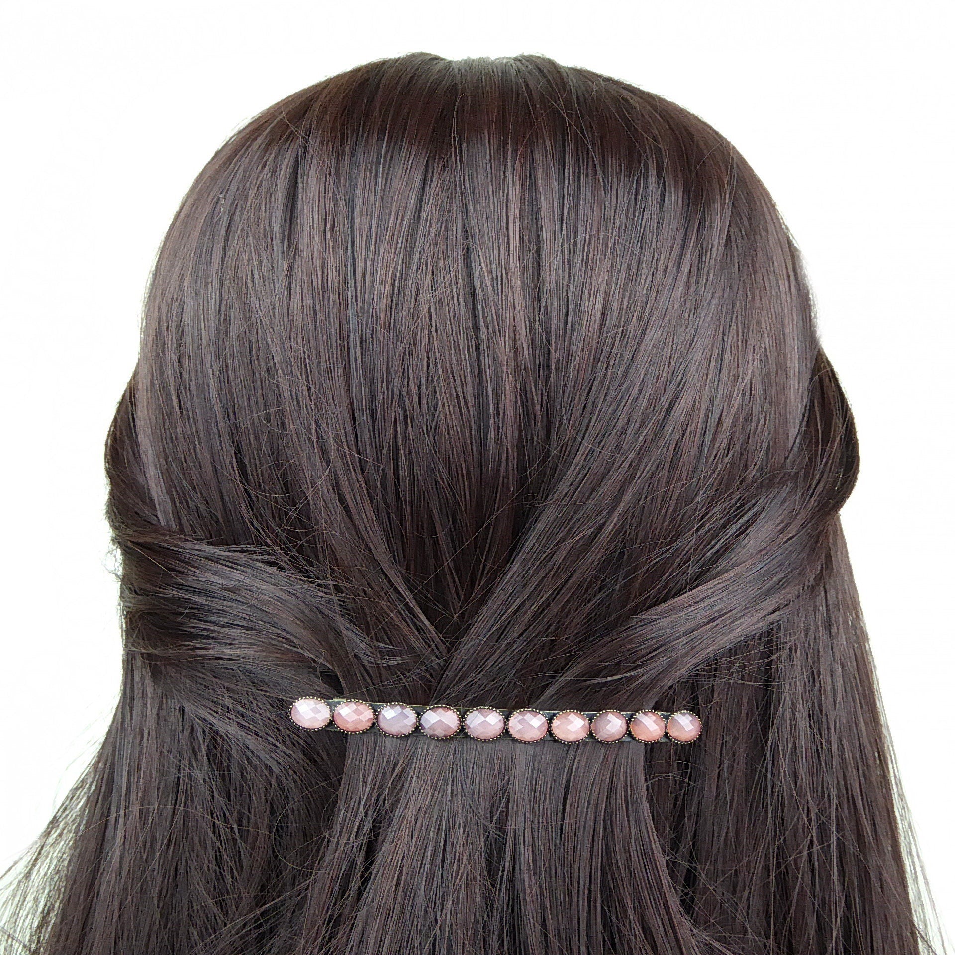 Barrette cheveux vintage longue avec perles à facette