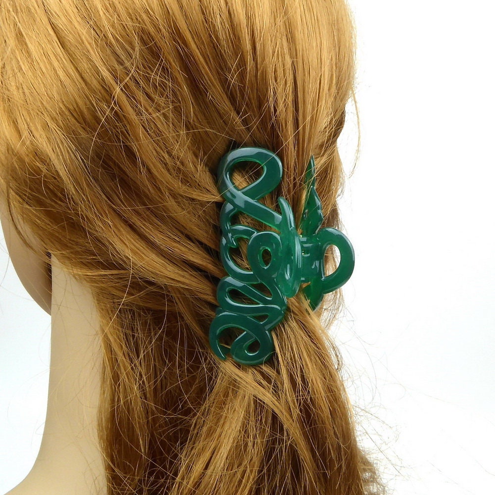 Pince à cheveux "Love" 8,5cm en acétate, vert, Made in France