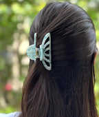 Pince cheveux crabe 8cm en acétate nacré bleu - fait main