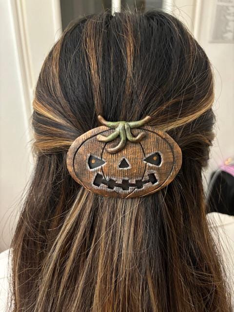 Barrette cheveux originale "citrouille" en pâte polymère