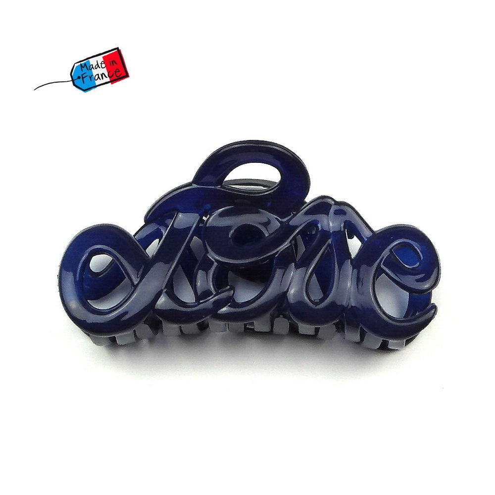 Pince Cheveux "Love" 8.5cm marine en Acétate, Made in France