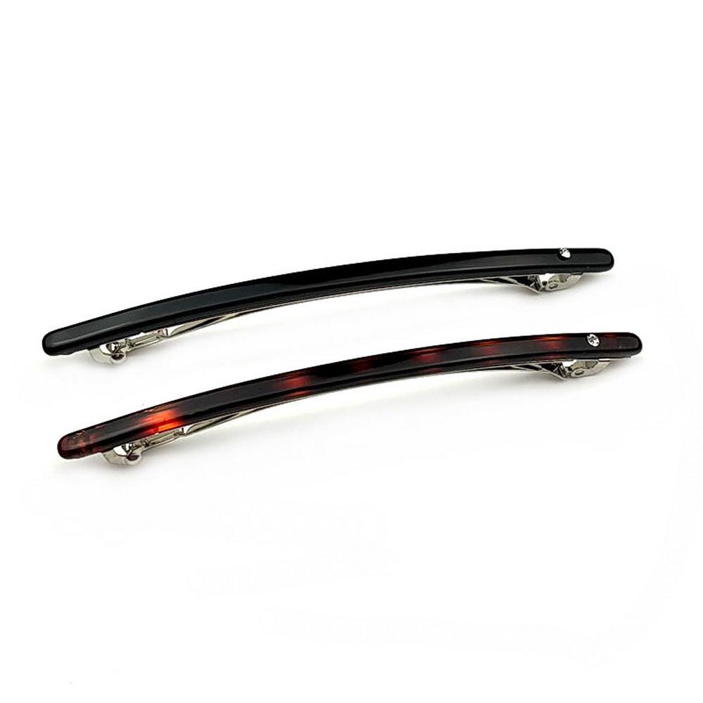 Barrette cheveux fine et longue noire et marron avec strass, cheveux fin