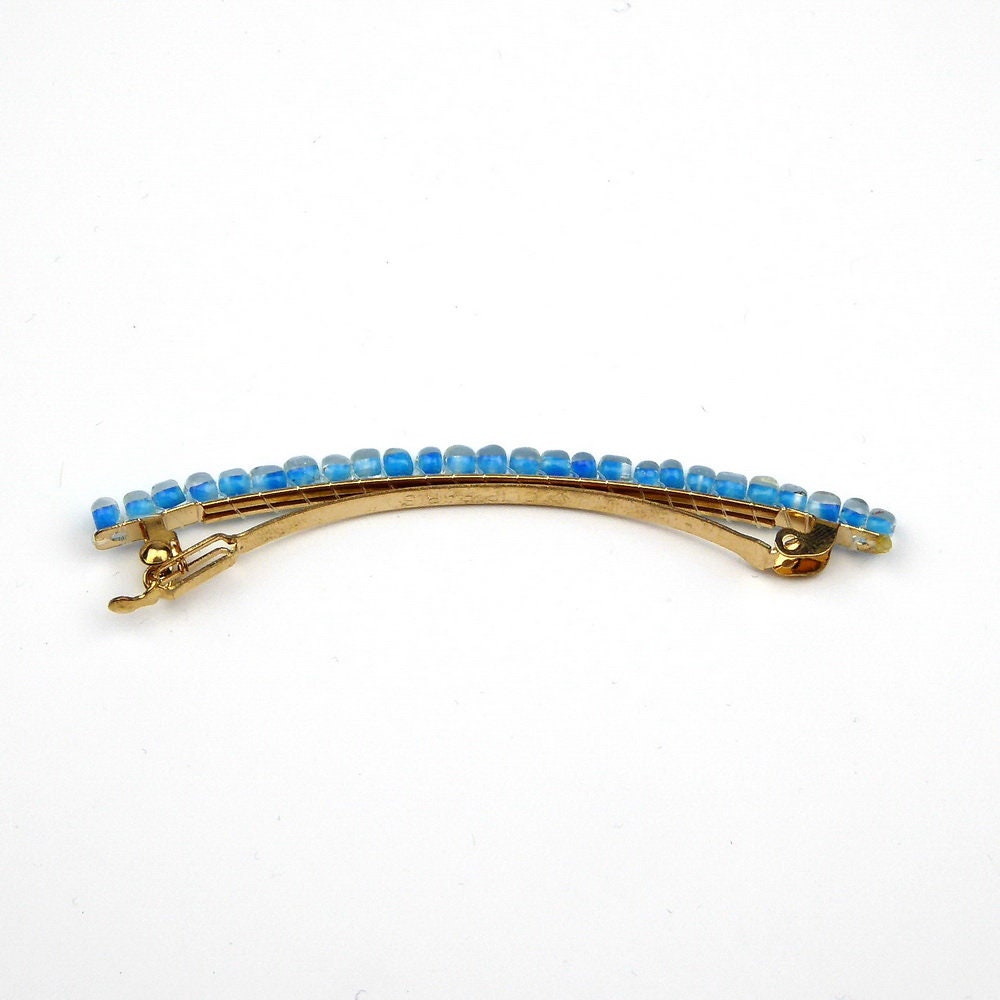 Barrette cheveux fine 8cm, perles de rocaille bleu, cheveux fins