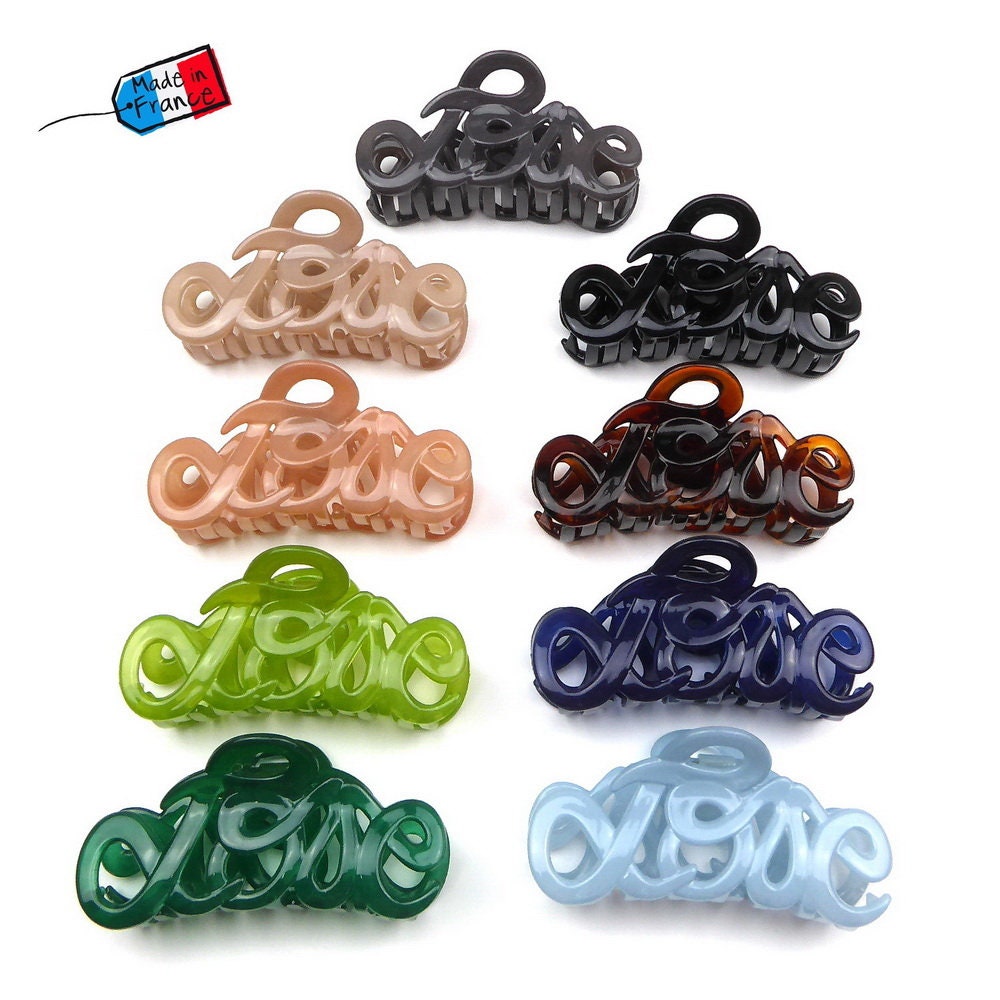 Pince Cheveux "Love" 8.5cm en Acétate, Made in France, nombreux coloris