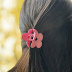 Pince à cheveux crabe motif fleur 4.5cm rose