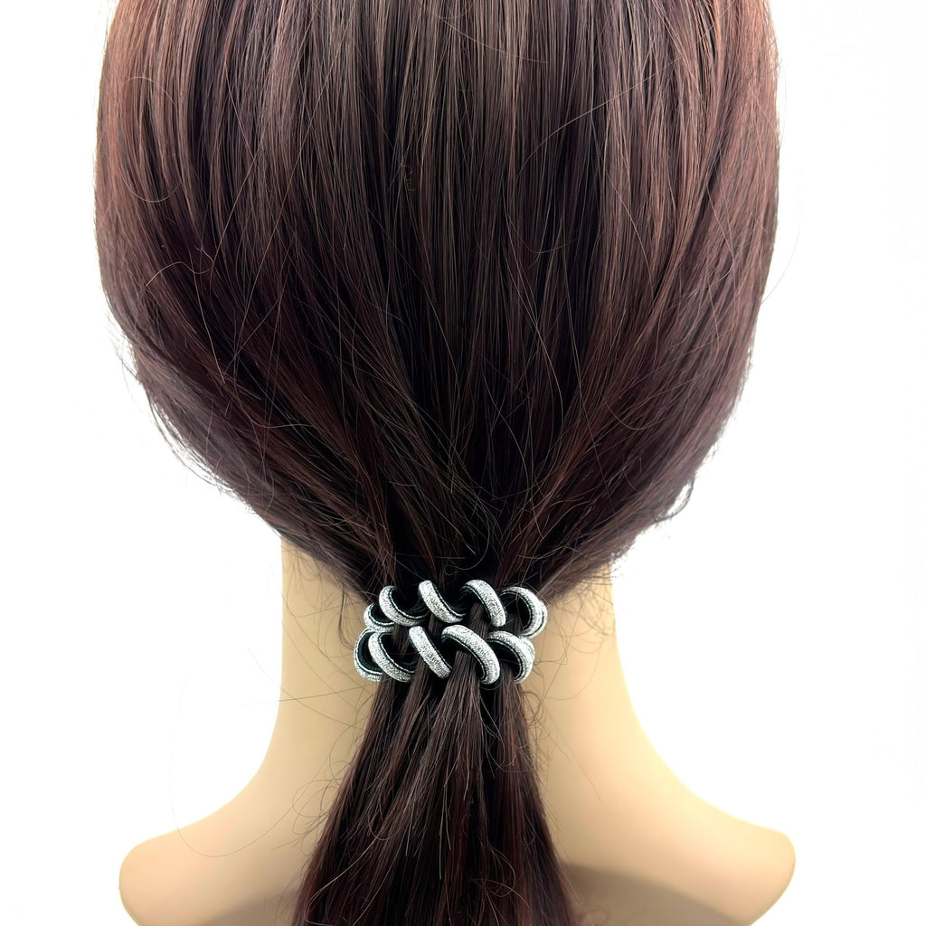 2 élastiques spirales torsadés en fil polyester doré et argenté