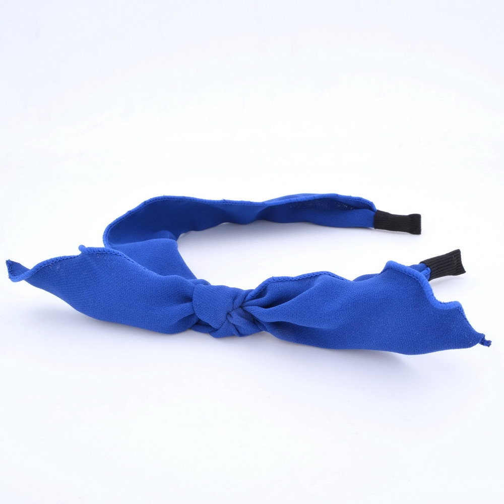 Serre tête satin crêpe avec noeud amovible - bleu