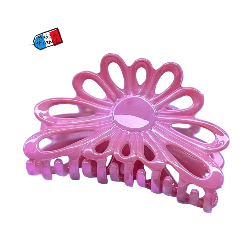 Pince à cheveux fleur en celluloid – Fait main, Made in France 8 cm Rose