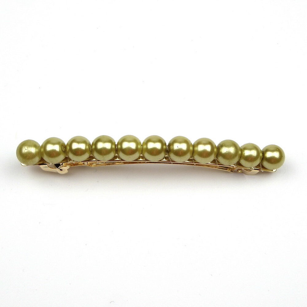 Barrette cheveux 8cm, perles nacrées jaune