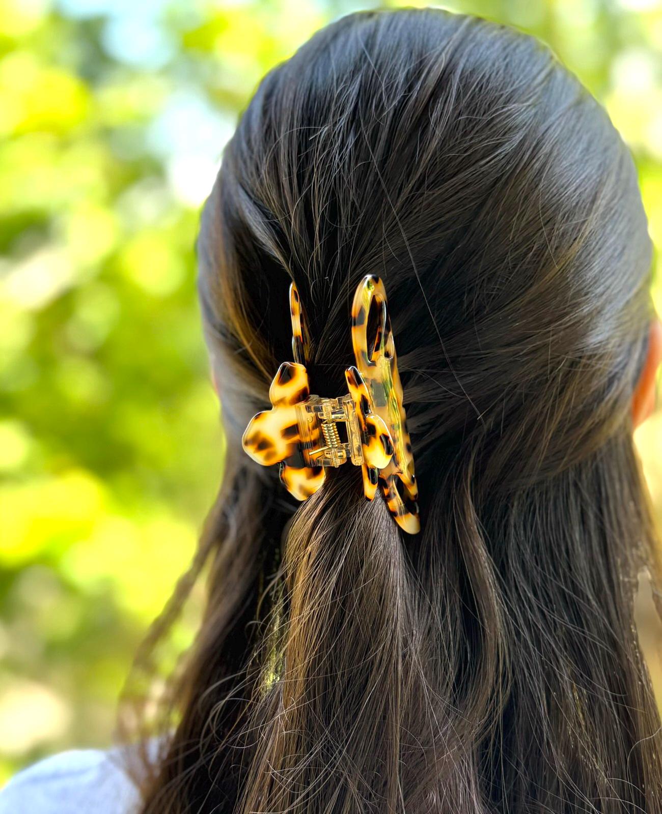 Pince cheveux crabe en acétate motif tortue – Fait main 8 cm | Beige 