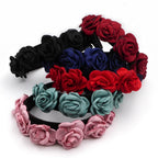 Serre tête velours avec fleur en satin - rouge foncé