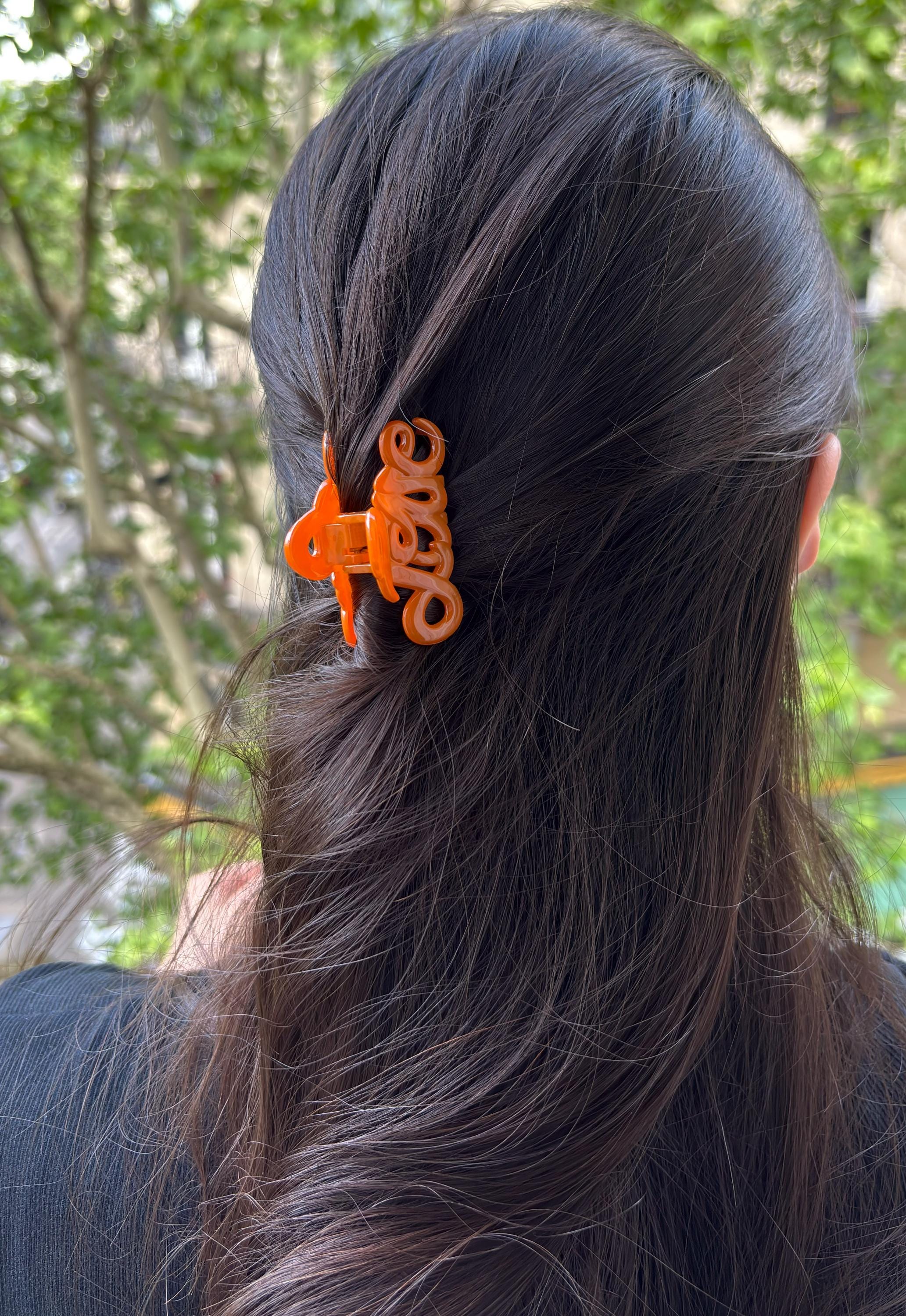 Pince à cheveux "Love" 5,5cm en acétate, orange, qualité premium, Made in France