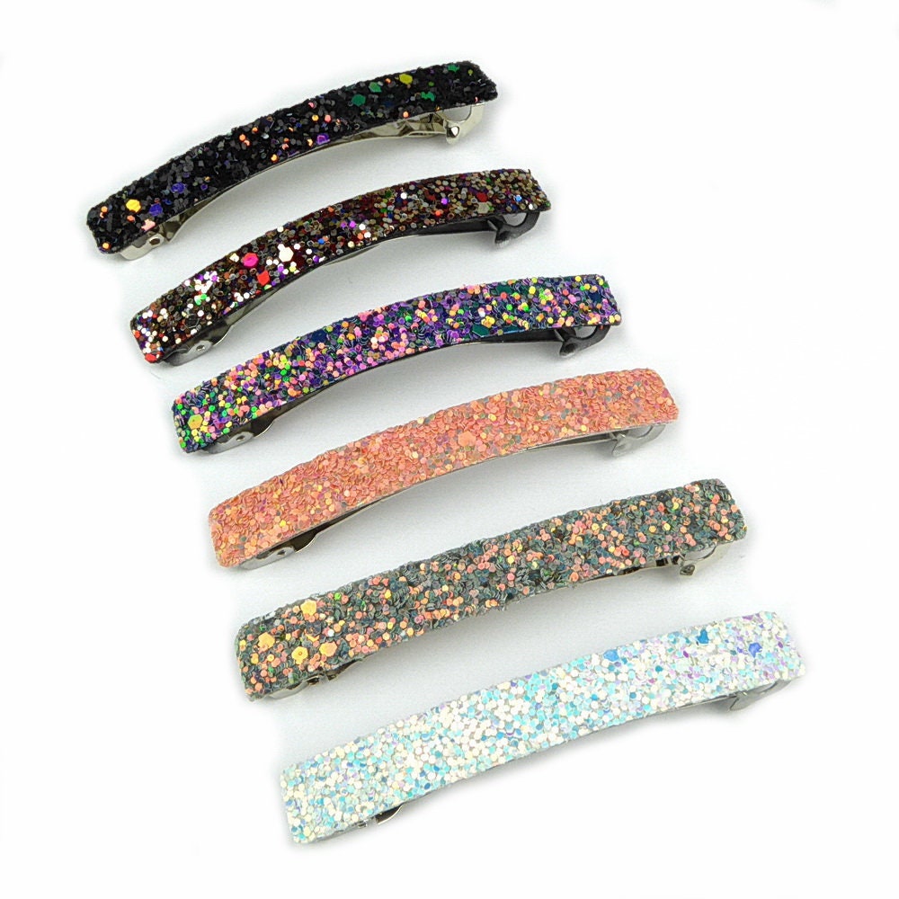 Barrette Cheveux Paillettes Glitter 8,5cm Métal Incurvée