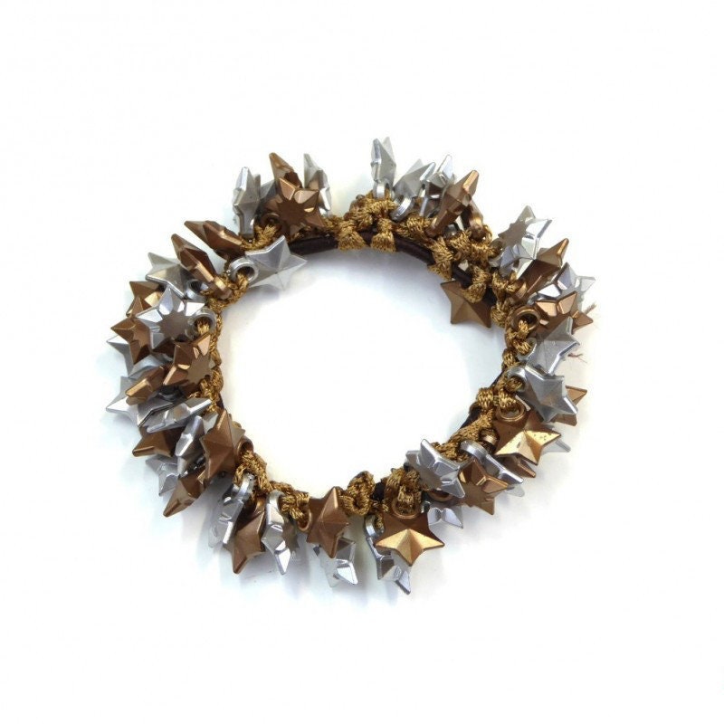 Elastique cheveux perles étoile argent or