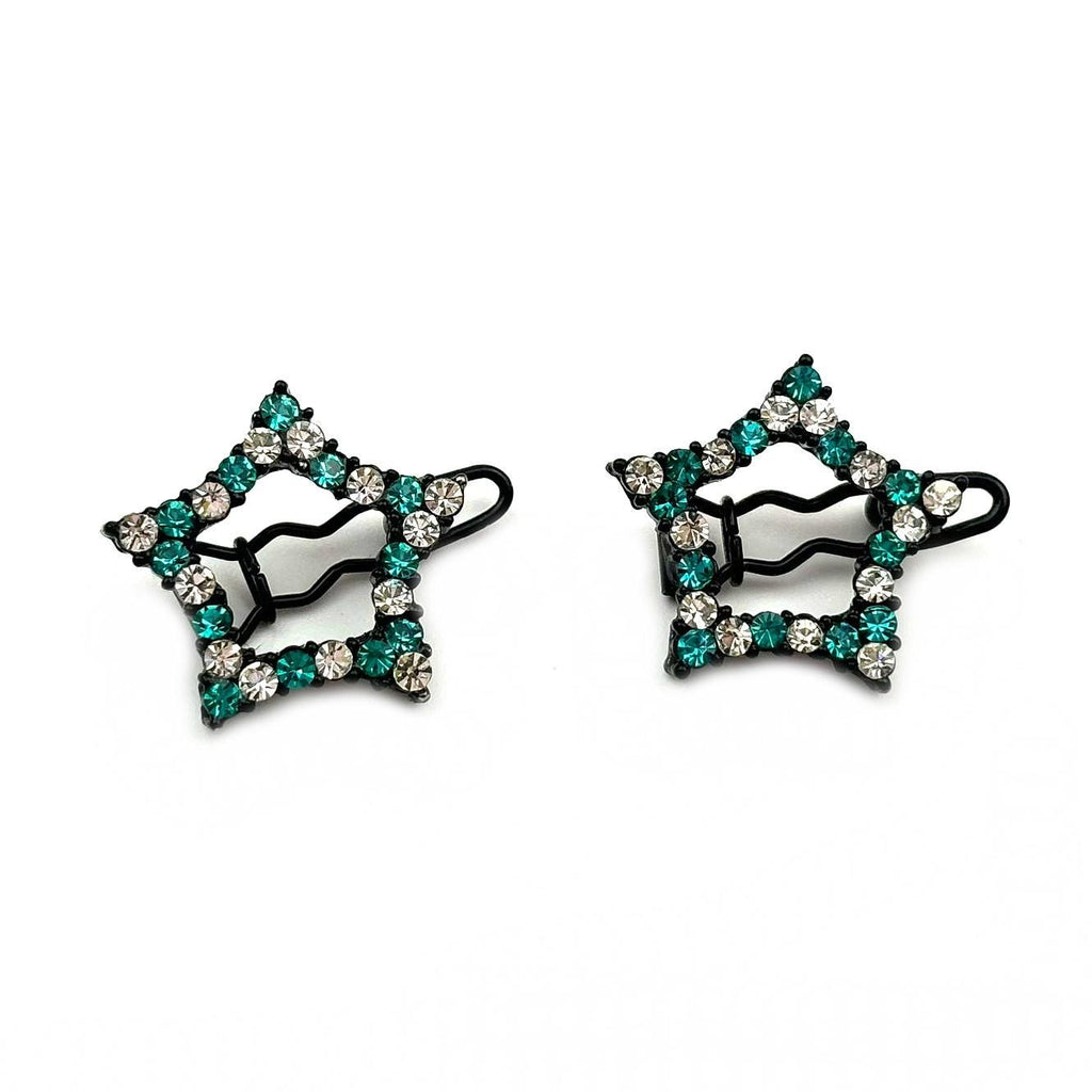 Barrettes cheveux étoile strass vert - Lot de 2