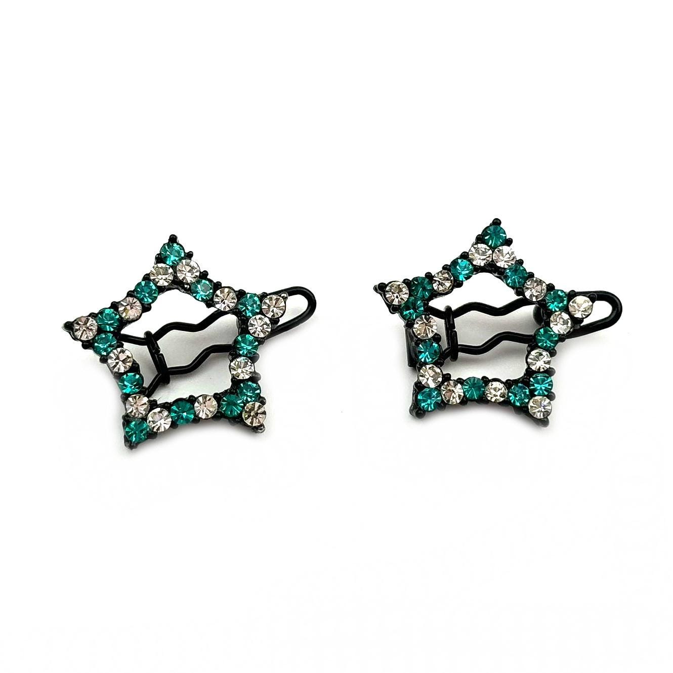 Barrettes cheveux étoile strass vert - Lot de 2