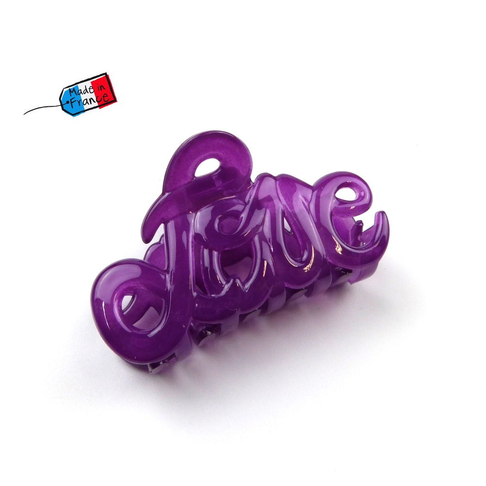 Pince à cheveux "Love" 5,5cm en acétate, violet, qualité premium, Made in France