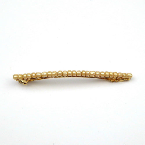 Barrette Cheveux Fine Perles de Rocaille beige 8cm 
