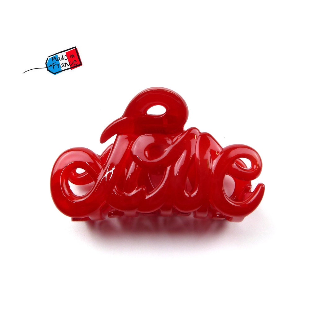 Pince à cheveux "Love" 5,5cm en acétate, rouge, qualité premium, Made in France