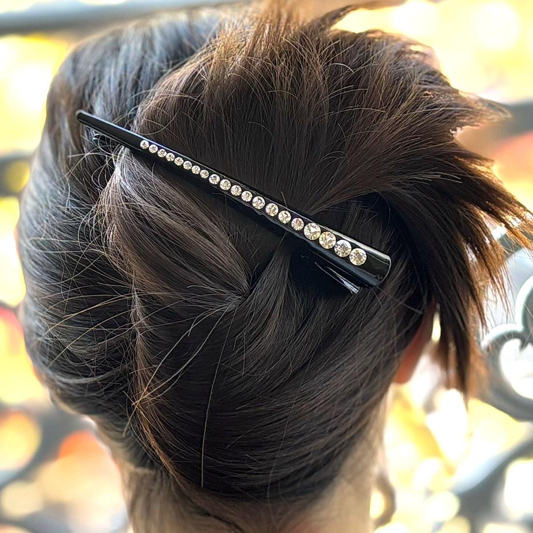 Grande pince à cheveux concorde à ligne de strass dégradés – 13 cm noir