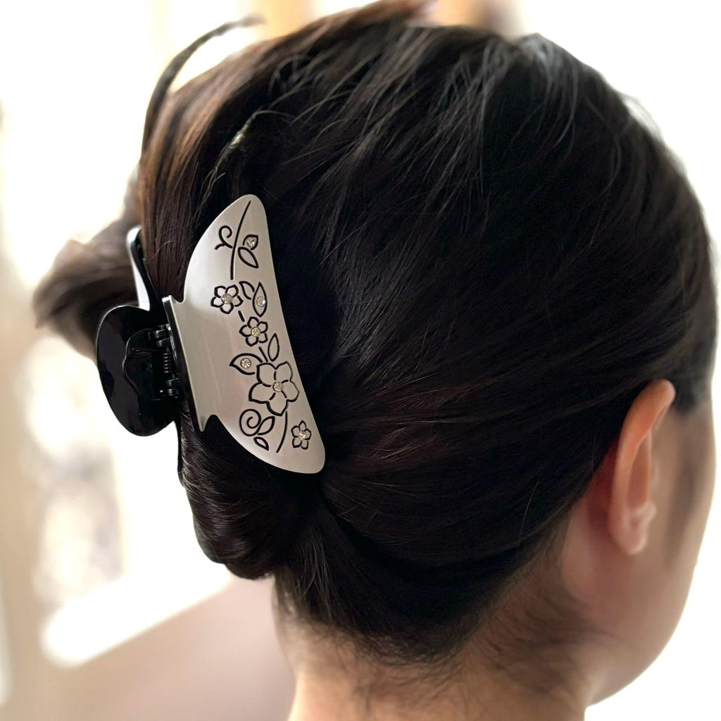 Pince à cheveux fleur cristaux 8 cm - Blanc