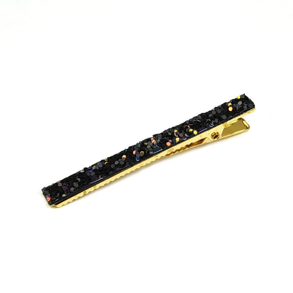 Pinces Cheveux Croco Paillettes noir 6cm - Lot de 2