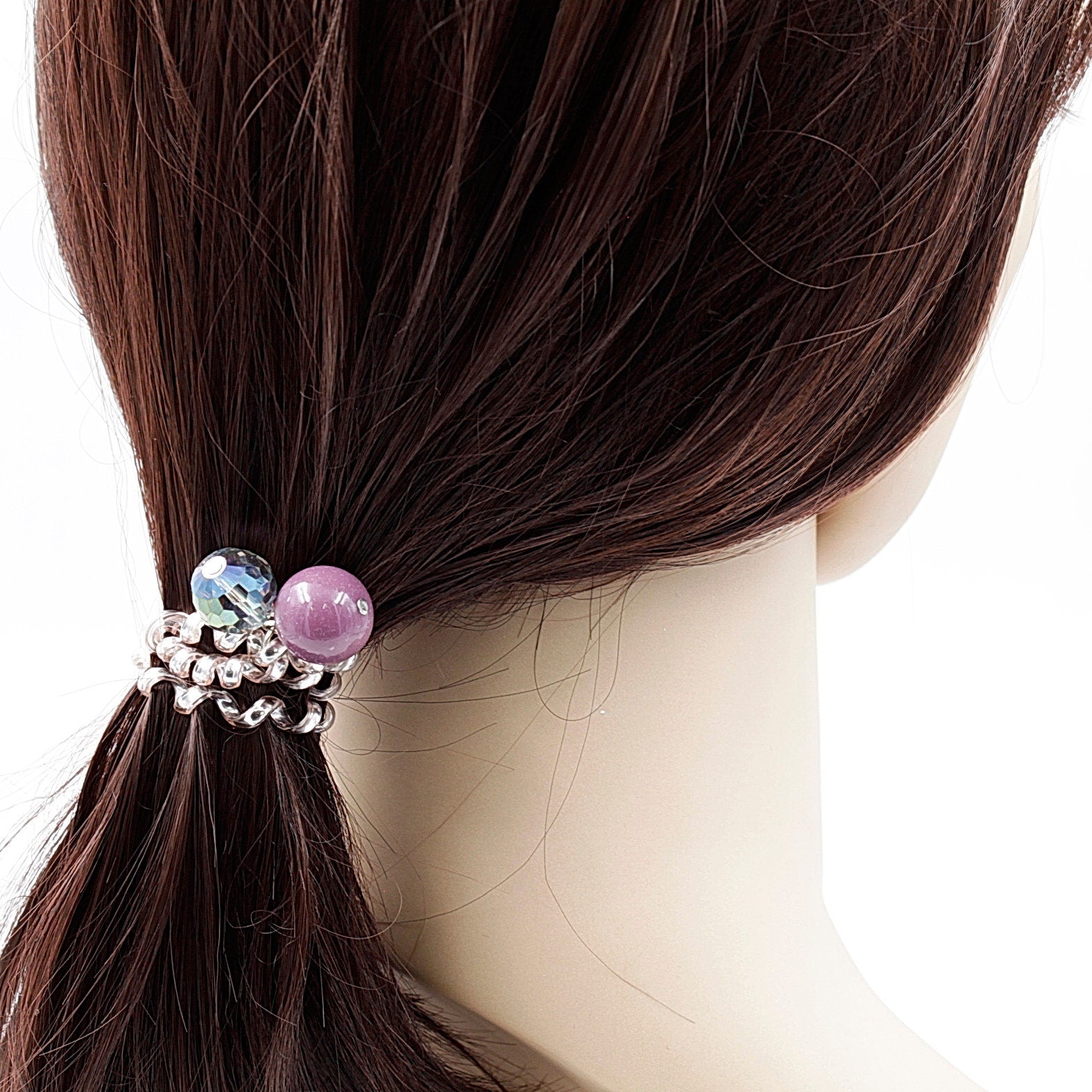 Elastiques cheveux torsadé avec pendants perles, lot de 2pcs