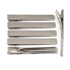 Pinces cheveux crocodile plat en métal argent 7.5cm - Lot de 10