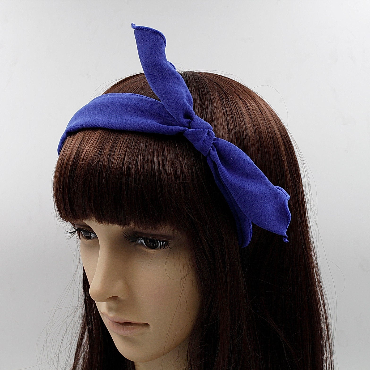 Serre tête satin crêpe avec noeud amovible - bleu